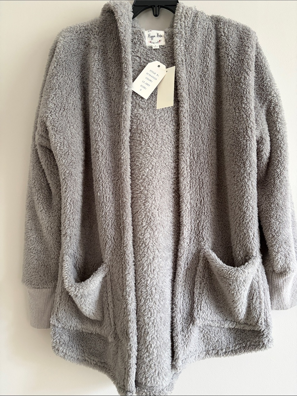 Hippie Rose Plush Open-Front Teddy Jacket - Light Gray